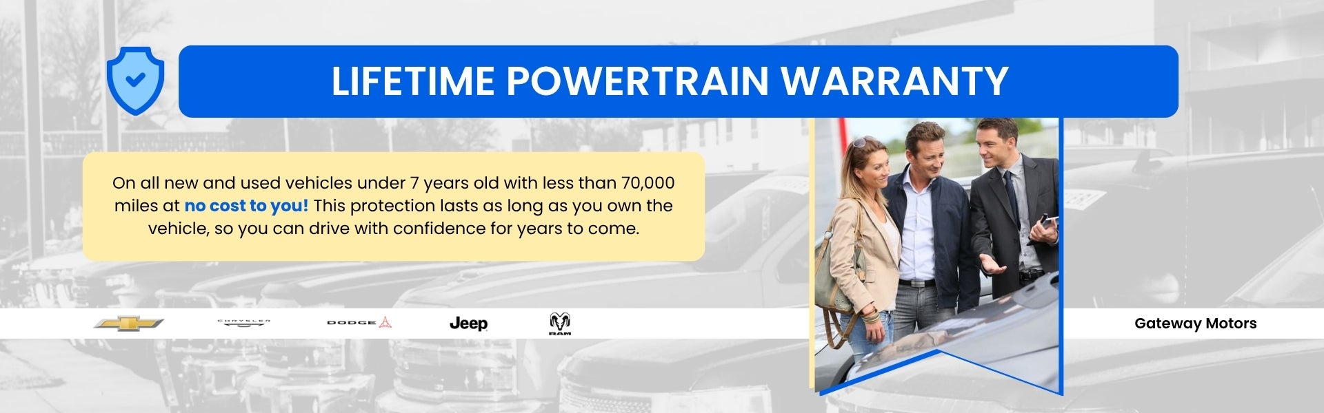 Gateway Lifetime Powertrain Warranty banner.