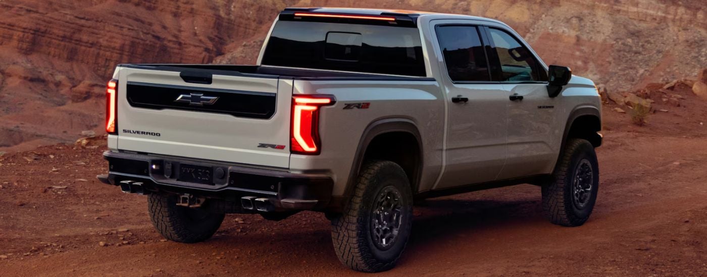 White 2027 Chevy Silverado 1500 ZR2 parked in a desert