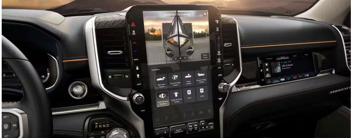 Trailer Reverse Guidance System on infotainment display in a 2027 Ram 1500.